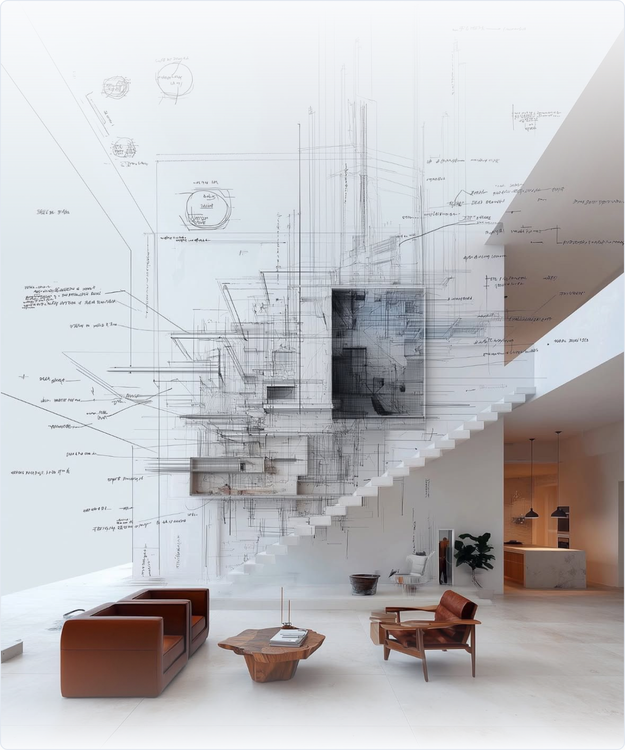 Custom project planning overlay on a modern living room