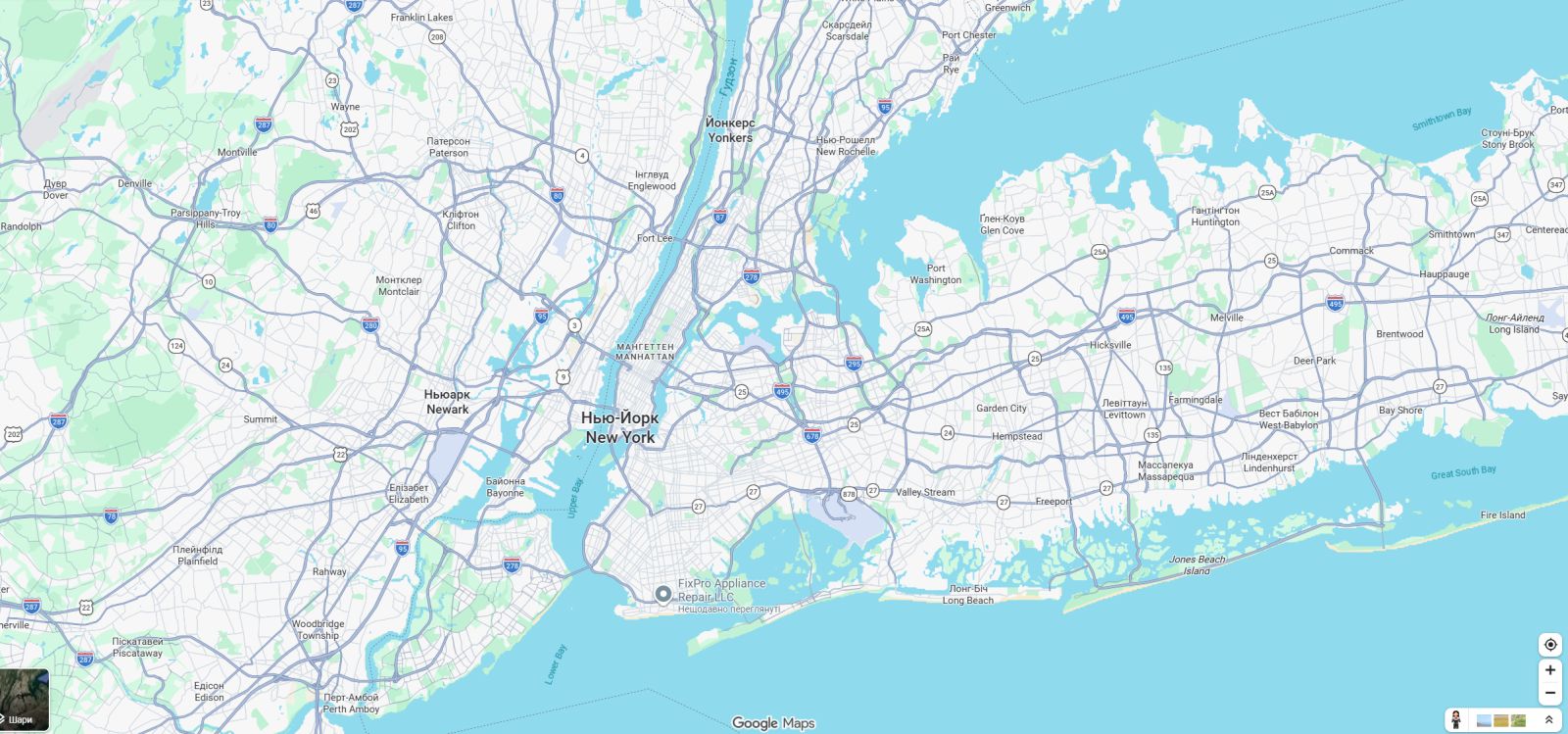 Service coverage map of NYC and Long Island