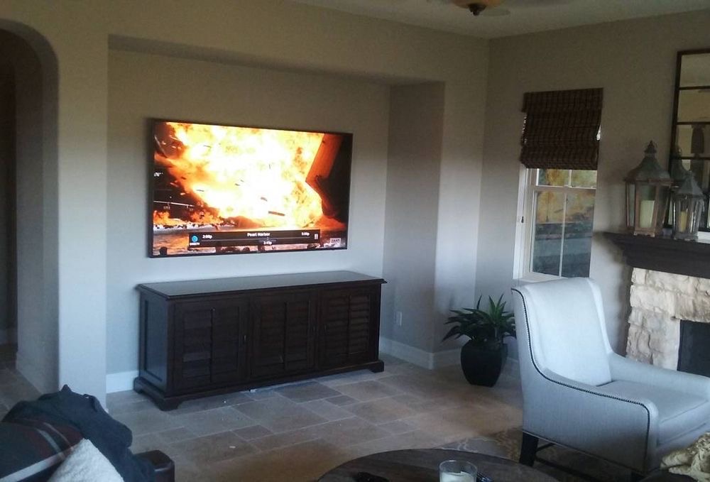 leveled 75 flat mount TV with in wall cable concealment in Great Neck, NY